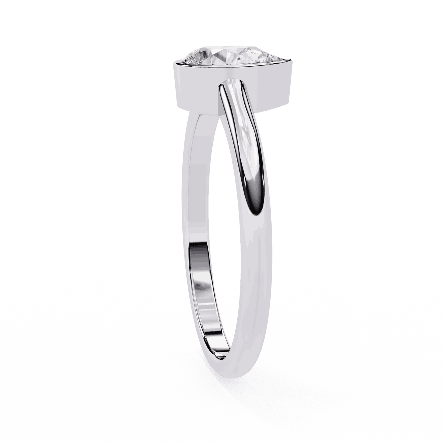 Pear Cut Lab Grown Diamond Bezel Engagement Ring with Minimalist Slim Band