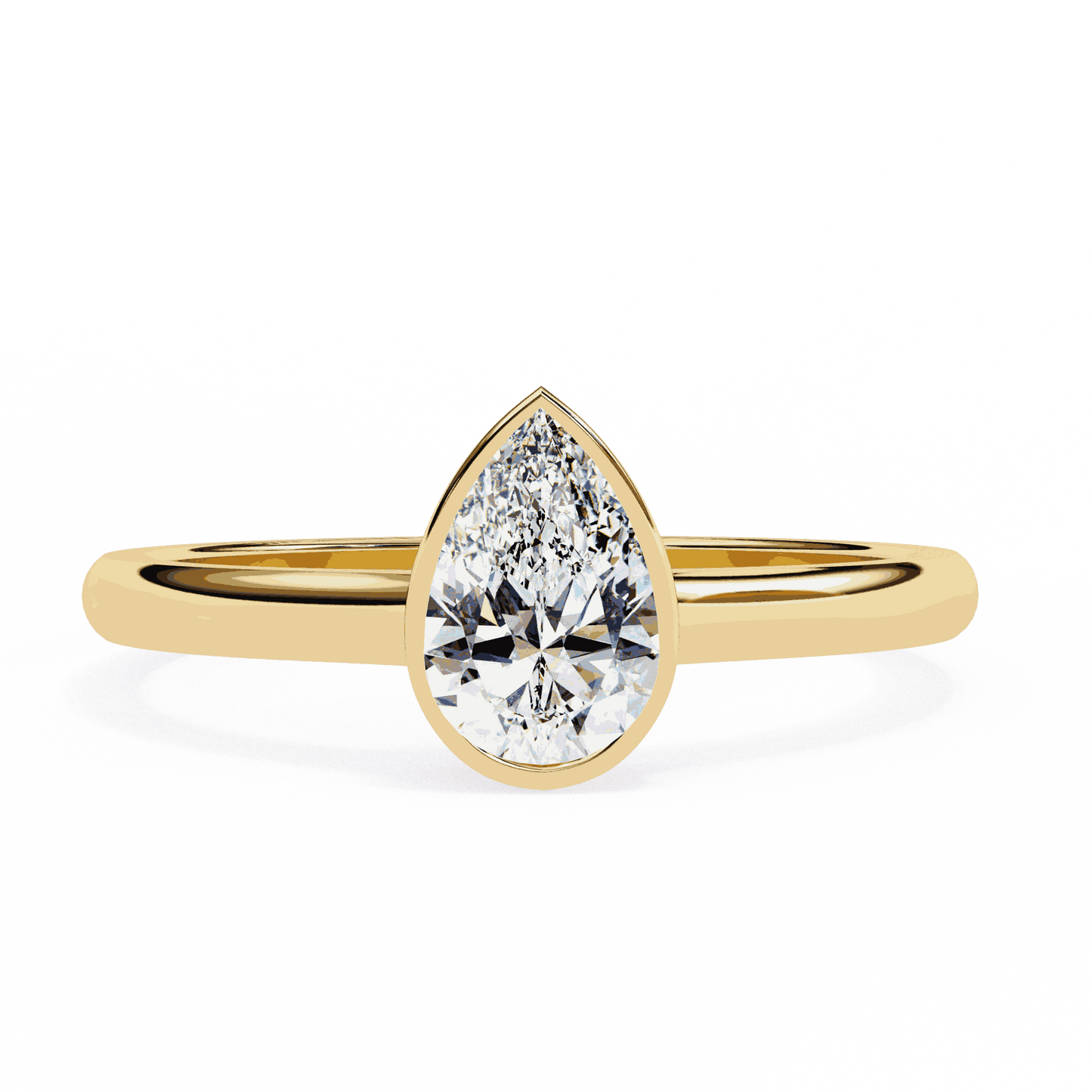 Pear Cut Lab Grown Diamond Bezel Engagement Ring with Minimalist Slim Band
