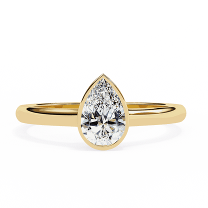 Pear Cut Lab Grown Diamond Bezel Engagement Ring with Minimalist Slim Band