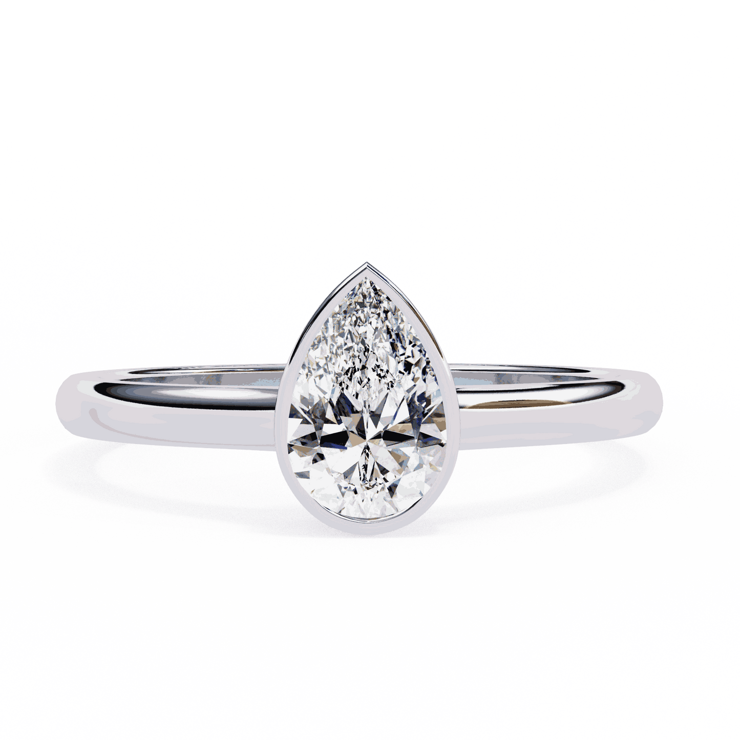 Pear Cut Lab Grown Diamond Bezel Engagement Ring with Minimalist Slim Band