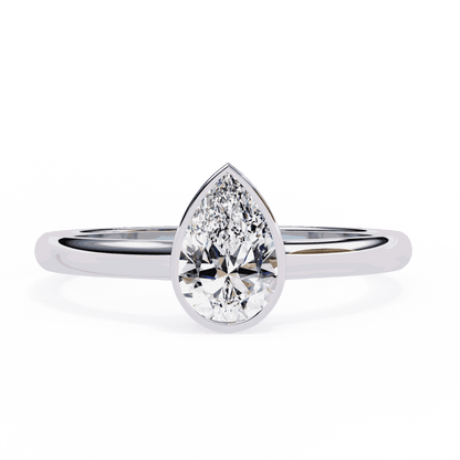 Pear Cut Lab Grown Diamond Bezel Engagement Ring with Minimalist Slim Band