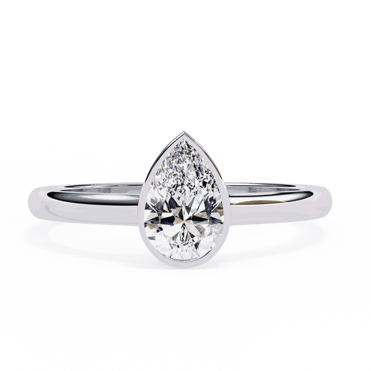 Pear Cut Lab Grown Diamond Bezel Engagement Ring with Minimalist Slim Band