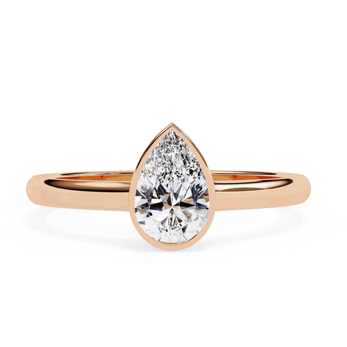 Pear Cut Lab Grown Diamond Bezel Engagement Ring with Minimalist Slim Band