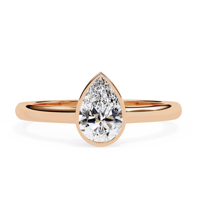 Pear Cut Lab Grown Diamond Bezel Engagement Ring with Minimalist Slim Band
