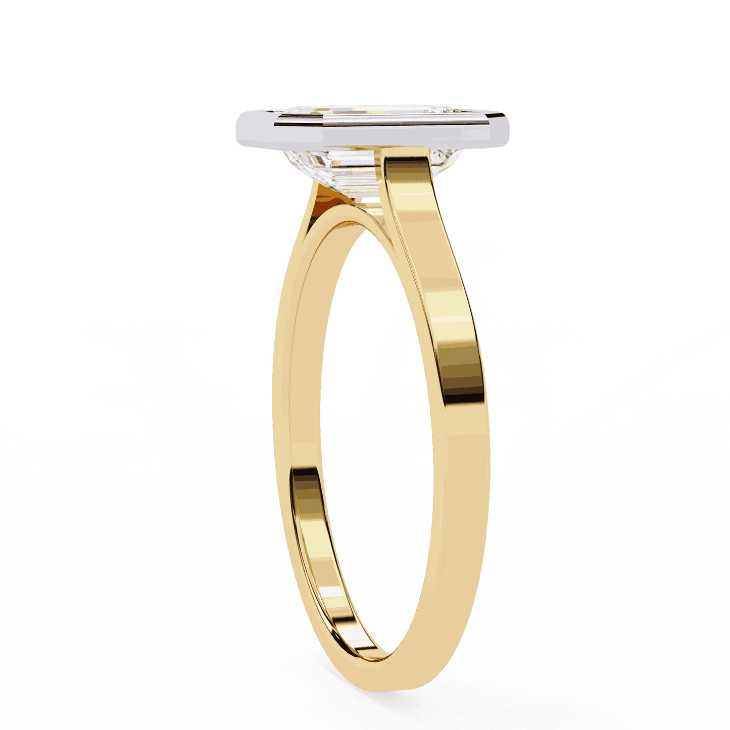 Emerald Cut Lab Grown Diamond Bezel Engagement Ring with Stepped Frame Detail