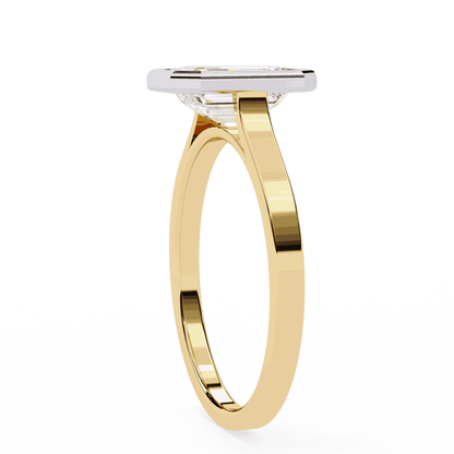 Emerald Cut Lab Grown Diamond Bezel Engagement Ring with Stepped Frame Detail