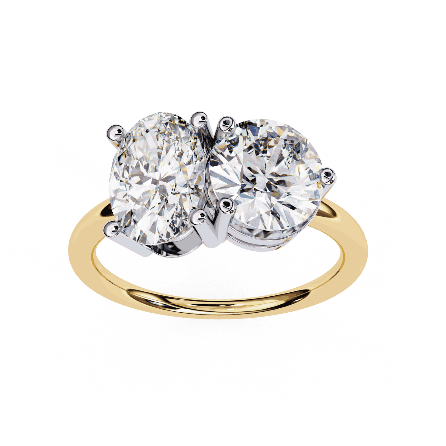 Oval and Round Cut Lab Grown Diamond Toi et Moi Engagement Ring with Two Stone Pairing