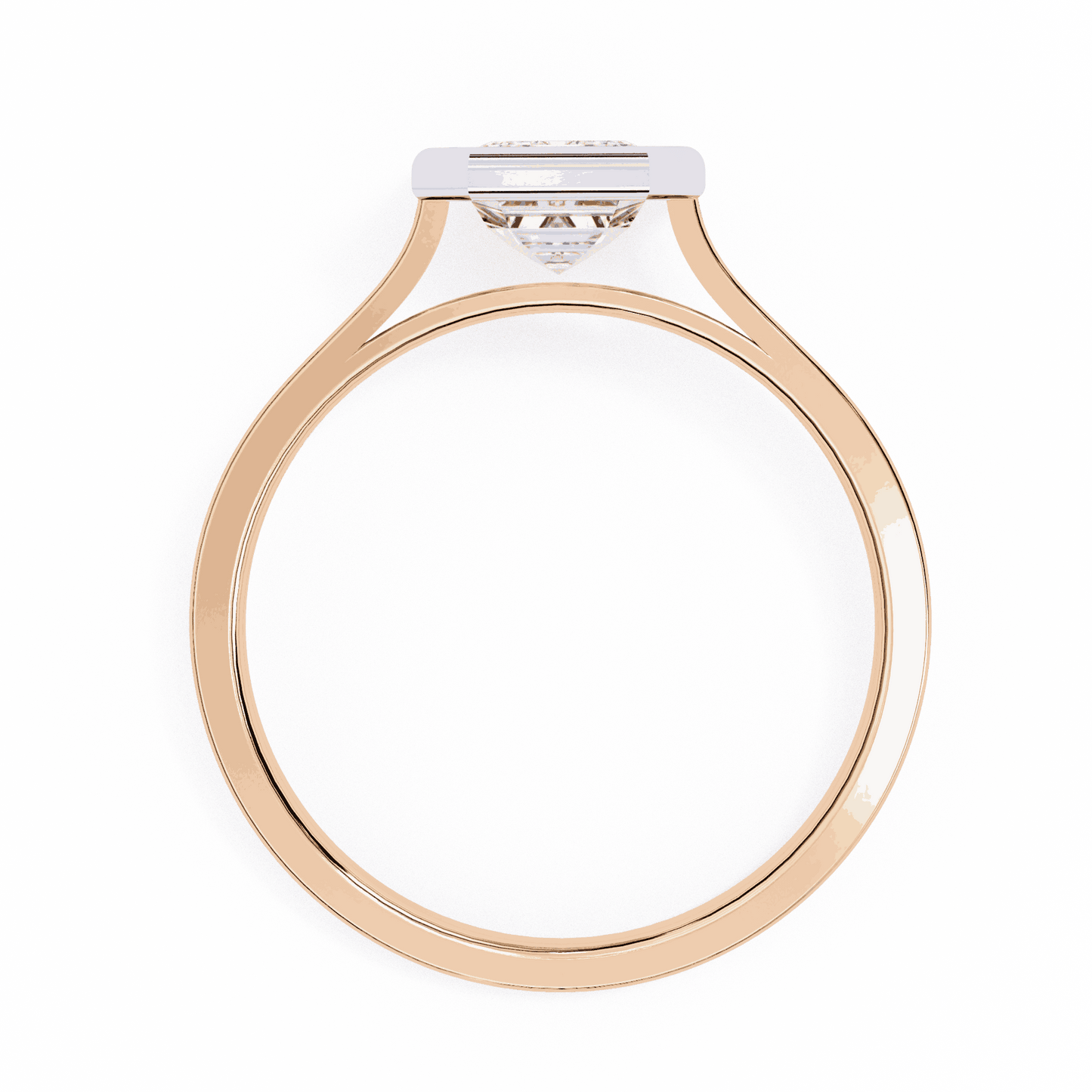 Emerald Cut Lab Grown Diamond Bezel Engagement Ring with Stepped Frame Detail