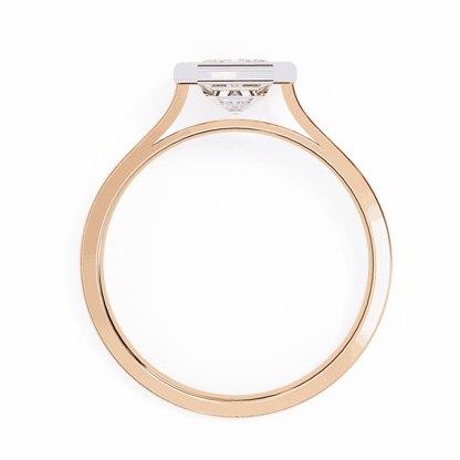 Emerald Cut Lab Grown Diamond Bezel Engagement Ring with Stepped Frame Detail