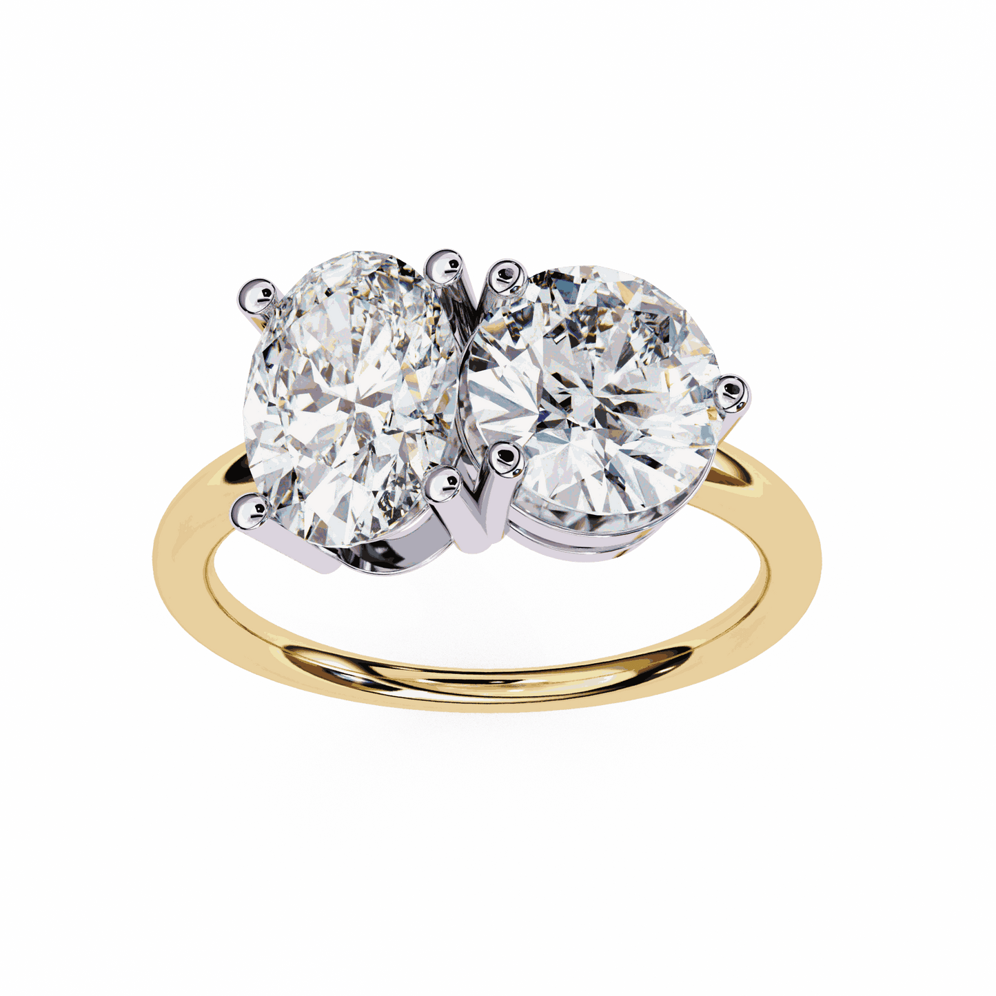 Oval and Round Cut Lab Grown Diamond Toi et Moi Engagement Ring with Two Stone Pairing