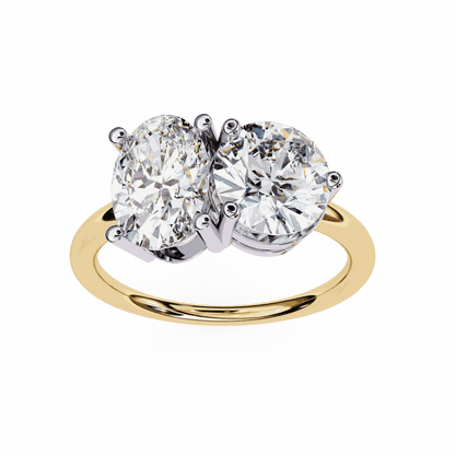 Oval and Round Cut Lab Grown Diamond Toi et Moi Engagement Ring with Two Stone Pairing