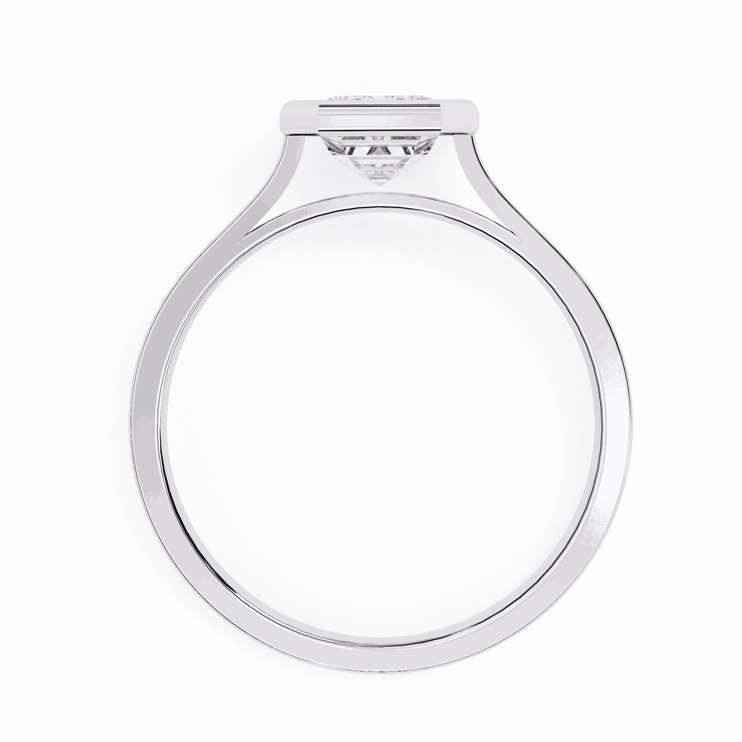 Emerald Cut Lab Grown Diamond Bezel Engagement Ring with Stepped Frame Detail