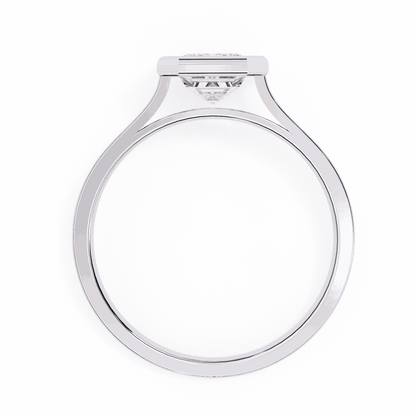 Emerald Cut Lab Grown Diamond Bezel Engagement Ring with Stepped Frame Detail
