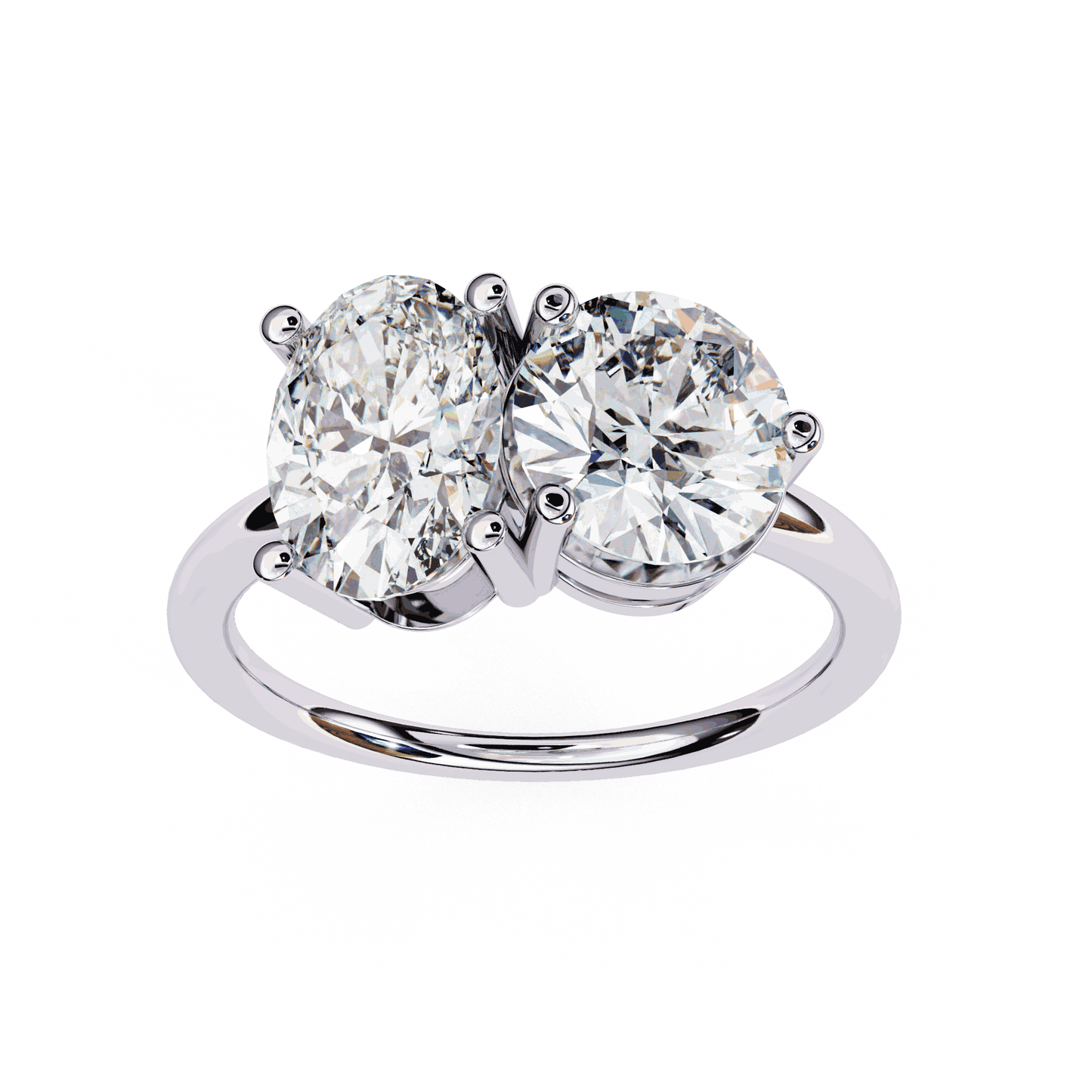 Oval and Round Cut Lab Grown Diamond Toi et Moi Engagement Ring with Two Stone Pairing