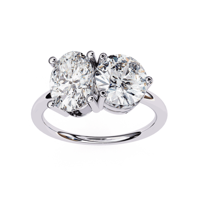 Oval and Round Cut Lab Grown Diamond Toi et Moi Engagement Ring with Two Stone Pairing