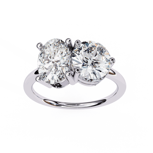 Oval and Round Cut Lab Grown Diamond Toi et Moi Engagement Ring with Two Stone Pairing