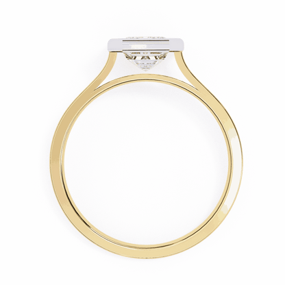 Emerald Cut Lab Grown Diamond Bezel Engagement Ring with Stepped Frame Detail