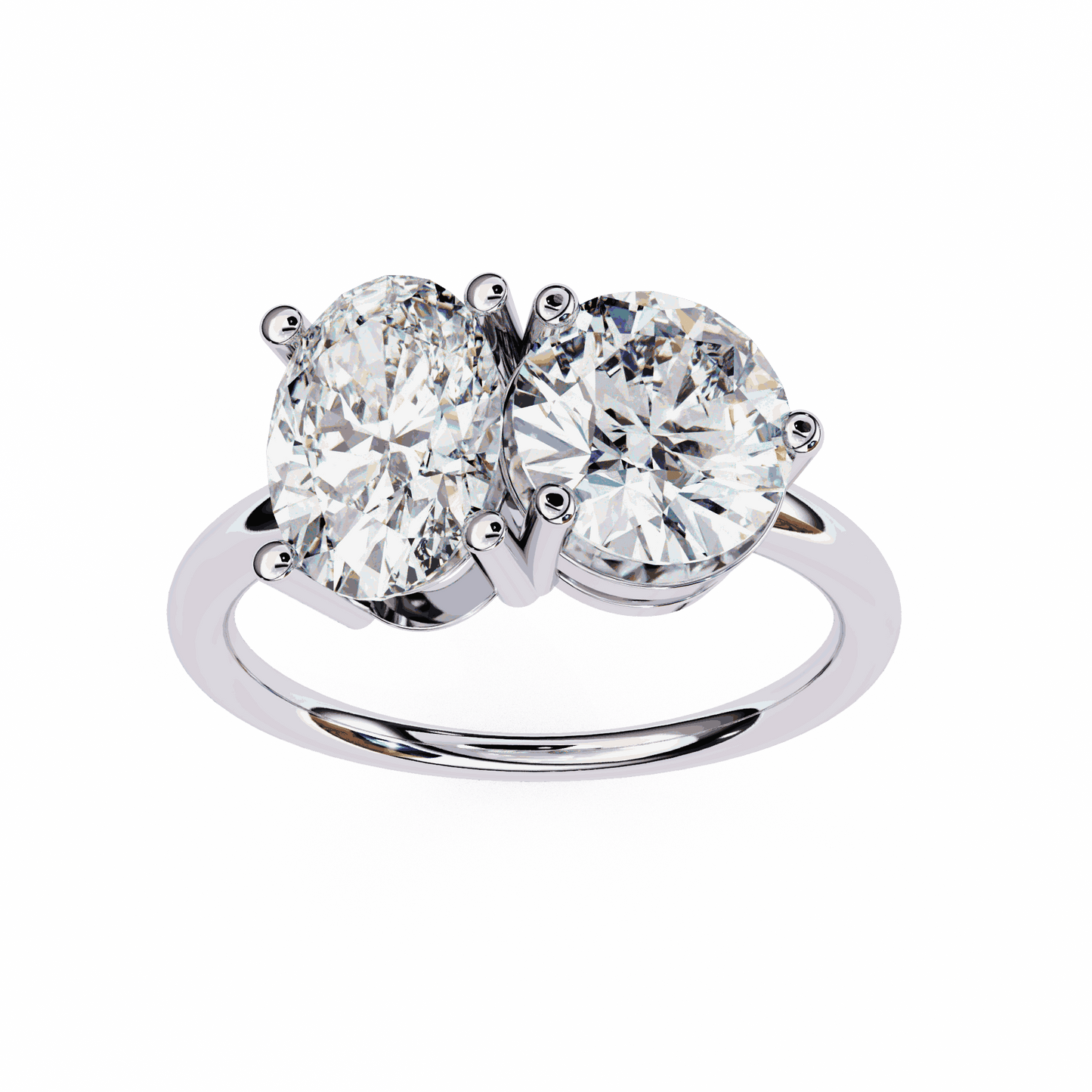 Oval and Round Cut Lab Grown Diamond Toi et Moi Engagement Ring with Two Stone Pairing