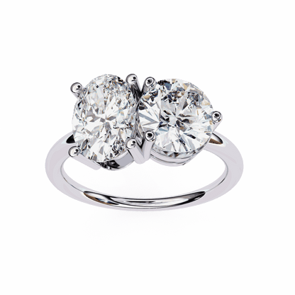 Oval and Round Cut Lab Grown Diamond Toi et Moi Engagement Ring with Two Stone Pairing