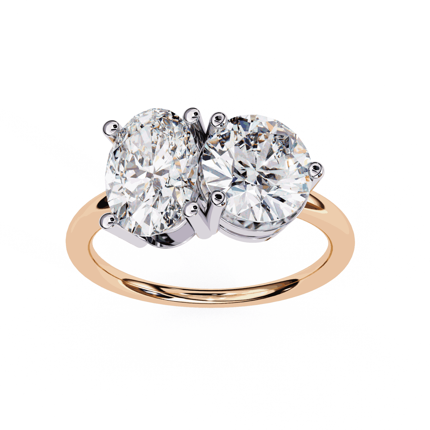 Oval and Round Cut Lab Grown Diamond Toi et Moi Engagement Ring with Two Stone Pairing