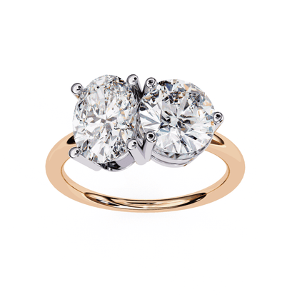 Oval and Round Cut Lab Grown Diamond Toi et Moi Engagement Ring with Two Stone Pairing
