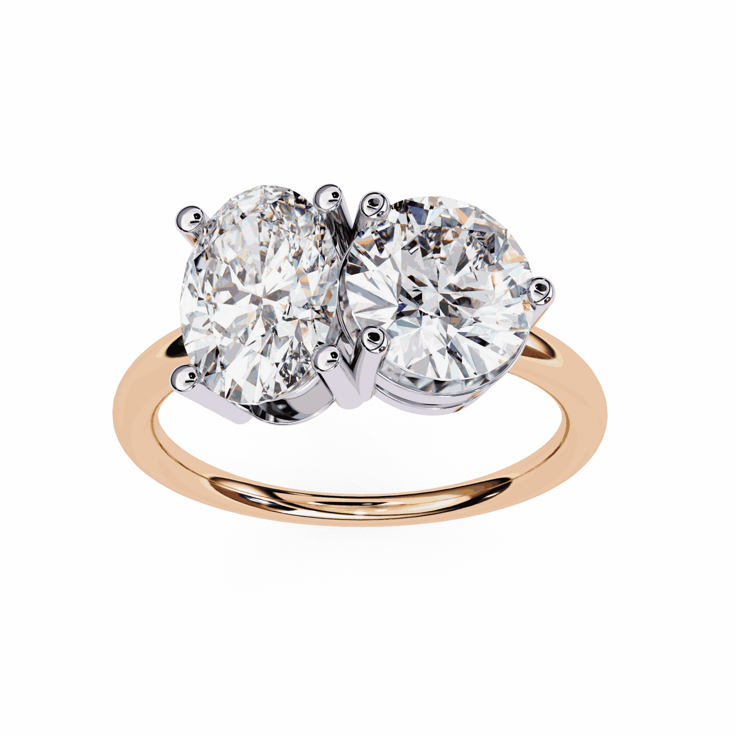 Oval and Round Cut Lab Grown Diamond Toi et Moi Engagement Ring with Two Stone Pairing