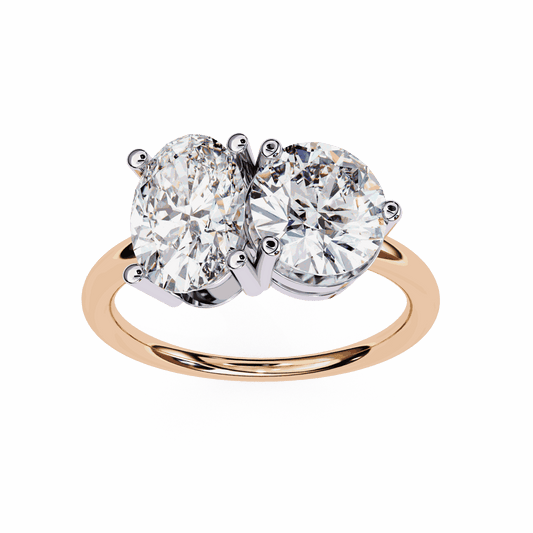 Oval and Round Cut Lab Grown Diamond Toi et Moi Engagement Ring with Two Stone Pairing