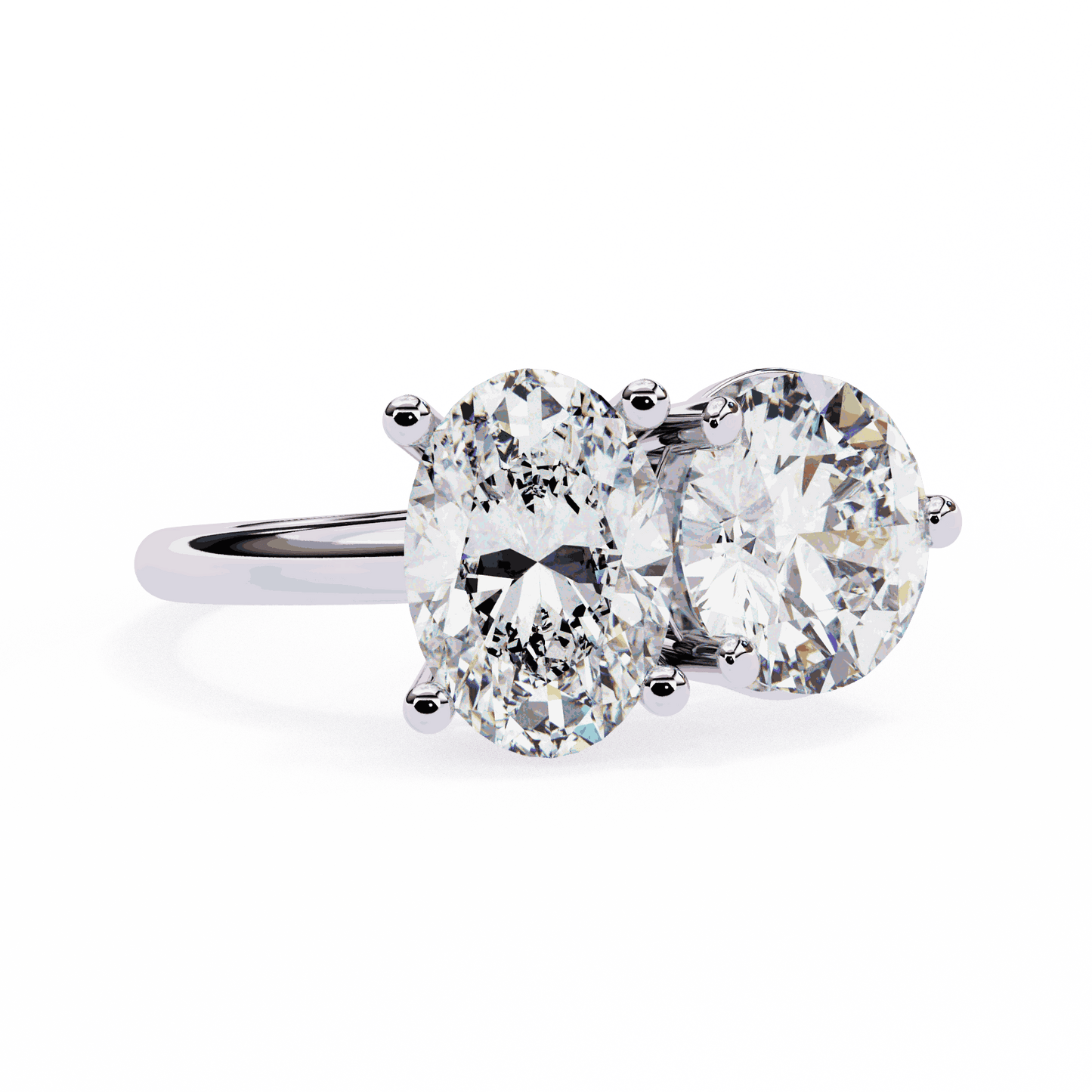 Oval and Round Cut Lab Grown Diamond Toi et Moi Engagement Ring with Two Stone Pairing