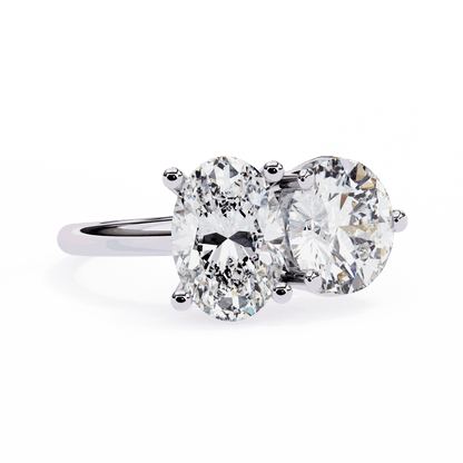 Oval and Round Cut Lab Grown Diamond Toi et Moi Engagement Ring with Two Stone Pairing