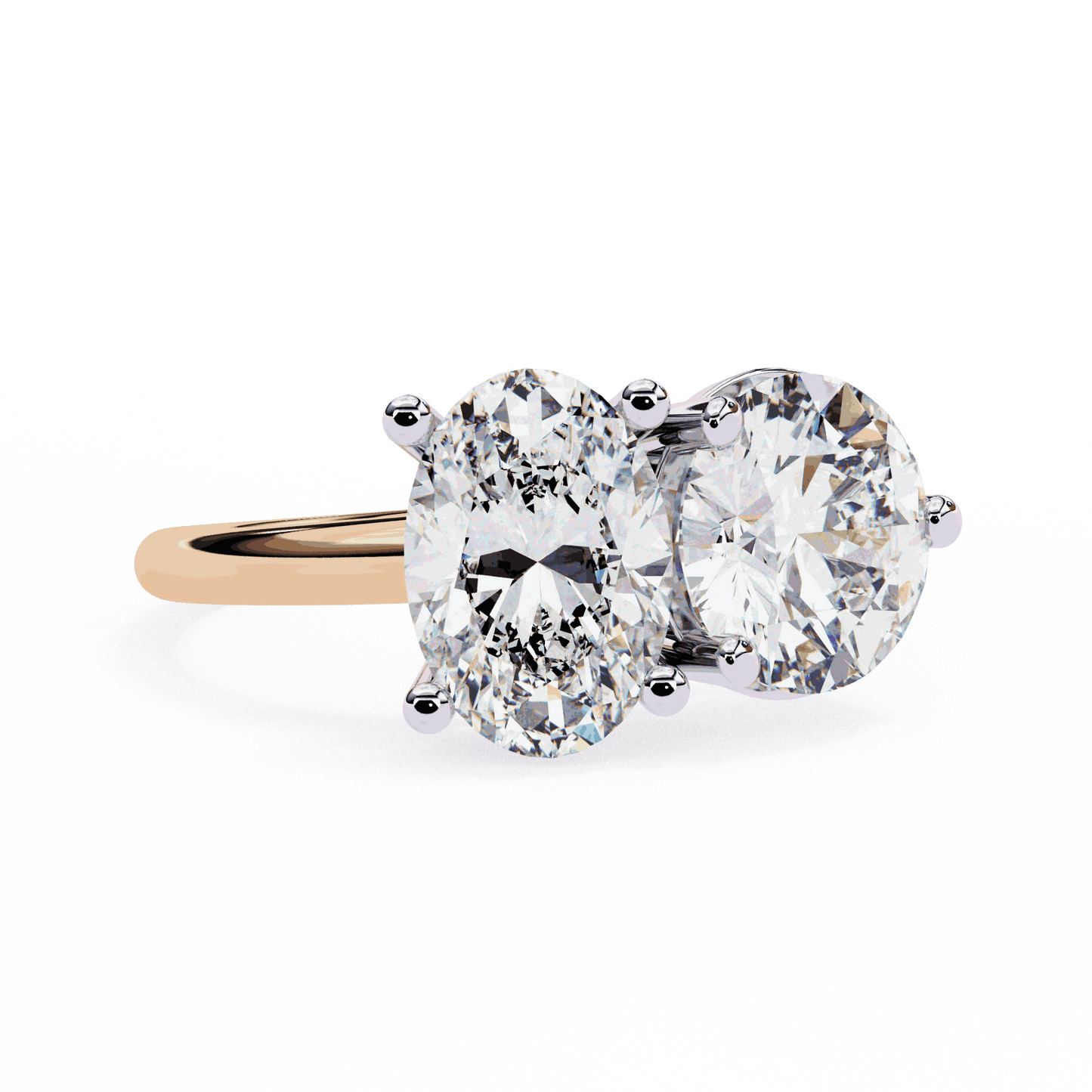 Oval and Round Cut Lab Grown Diamond Toi et Moi Engagement Ring with Two Stone Pairing