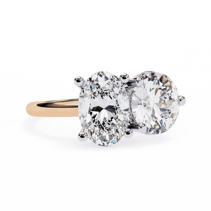 Oval and Round Cut Lab Grown Diamond Toi et Moi Engagement Ring with Two Stone Pairing