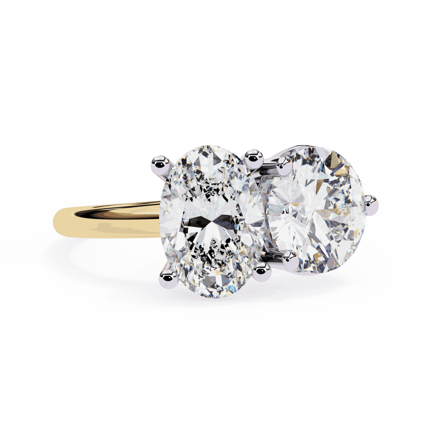 Oval and Round Cut Lab Grown Diamond Toi et Moi Engagement Ring with Two Stone Pairing