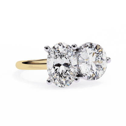 Oval and Round Cut Lab Grown Diamond Toi et Moi Engagement Ring with Two Stone Pairing
