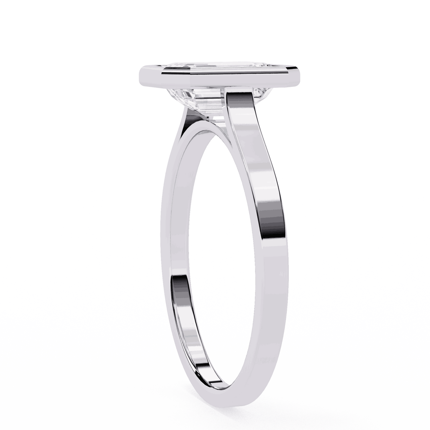 Emerald Cut Lab Grown Diamond Bezel Engagement Ring with Stepped Frame Detail