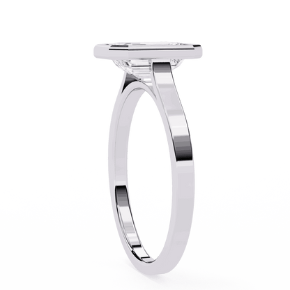 Emerald Cut Lab Grown Diamond Bezel Engagement Ring with Stepped Frame Detail