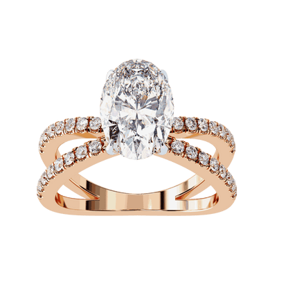 Oval Cut Lab Grown Diamond Pavé Engagement Ring with Crossover Hidden Halo