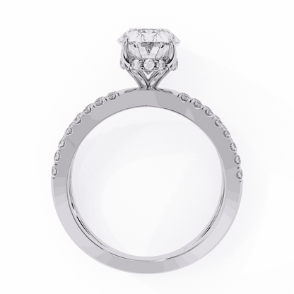 Oval Cut Lab Grown Diamond Pavé Engagement Ring with Crossover Hidden Halo