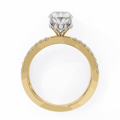 Oval Cut Lab Grown Diamond Pavé Engagement Ring with Crossover Hidden Halo