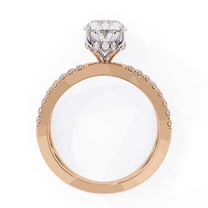 Oval Cut Lab Grown Diamond Pavé Engagement Ring with Crossover Hidden Halo
