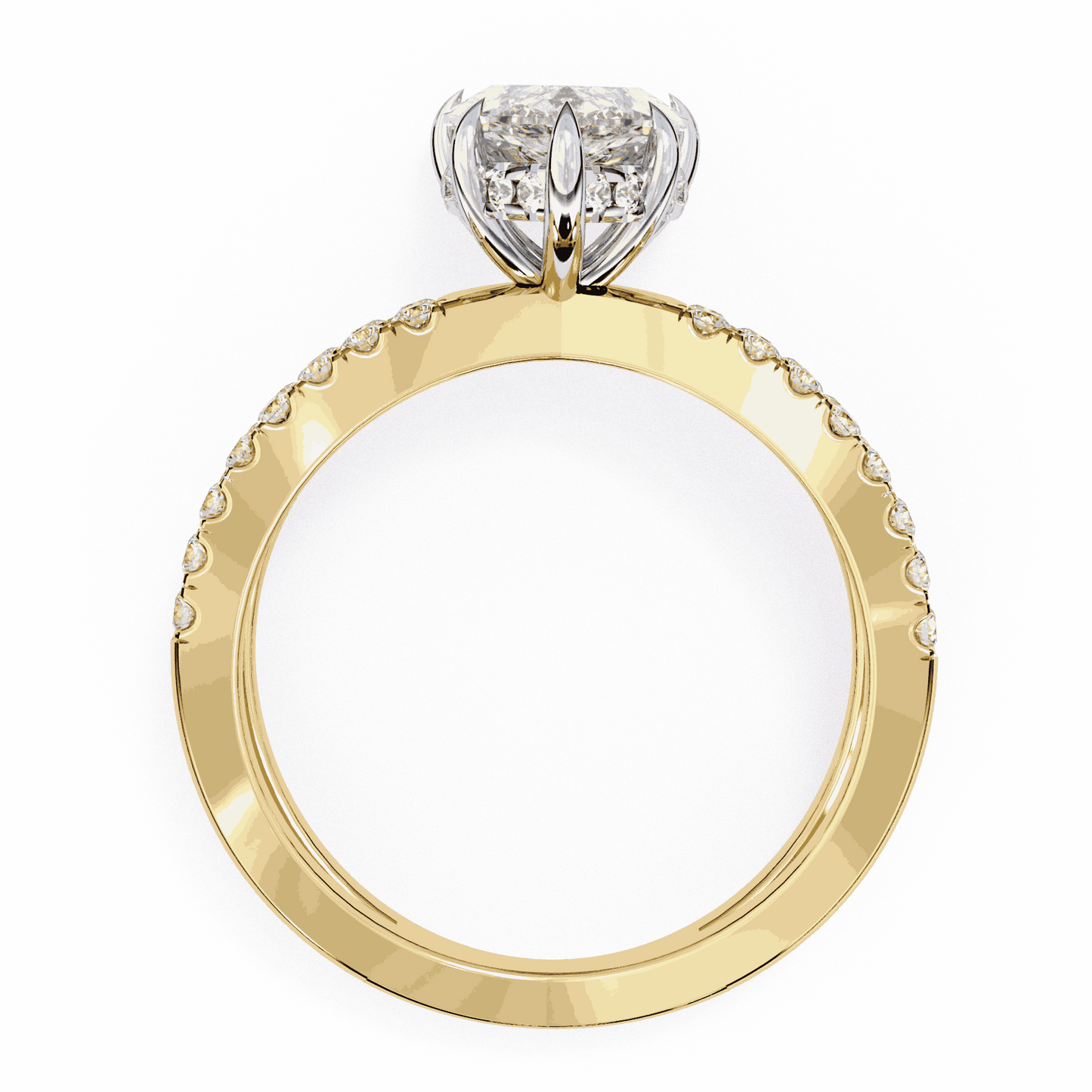 Pear Cut Lab Grown Diamond Side Stone Engagement Ring with Pavé Crossover Shank