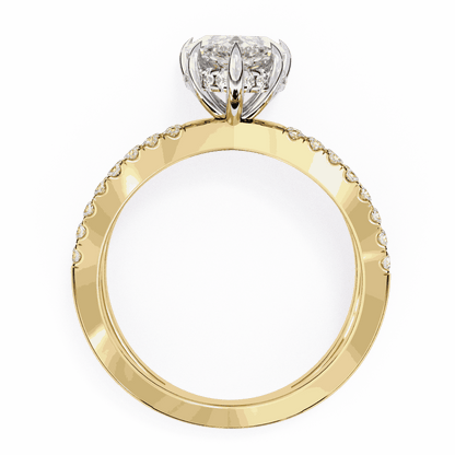 Pear Cut Lab Grown Diamond Side Stone Engagement Ring with Pavé Crossover Shank