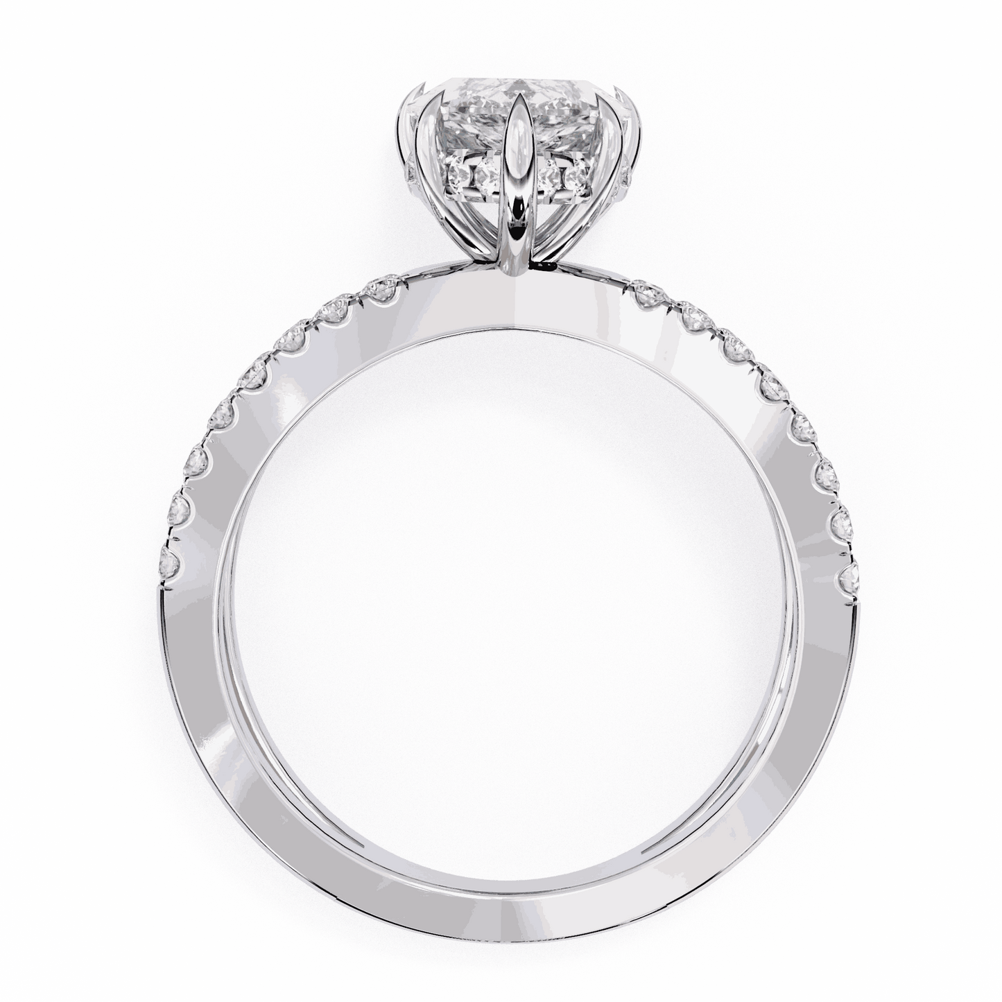 Pear Cut Lab Grown Diamond Side Stone Engagement Ring with Pavé Crossover Shank