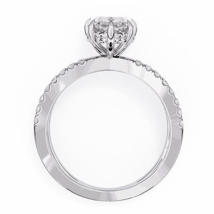 Pear Cut Lab Grown Diamond Side Stone Engagement Ring with Pavé Crossover Shank