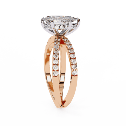 Pear Cut Lab Grown Diamond Side Stone Engagement Ring with Pavé Crossover Shank