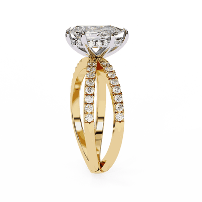 Pear Cut Lab Grown Diamond Side Stone Engagement Ring with Pavé Crossover Shank
