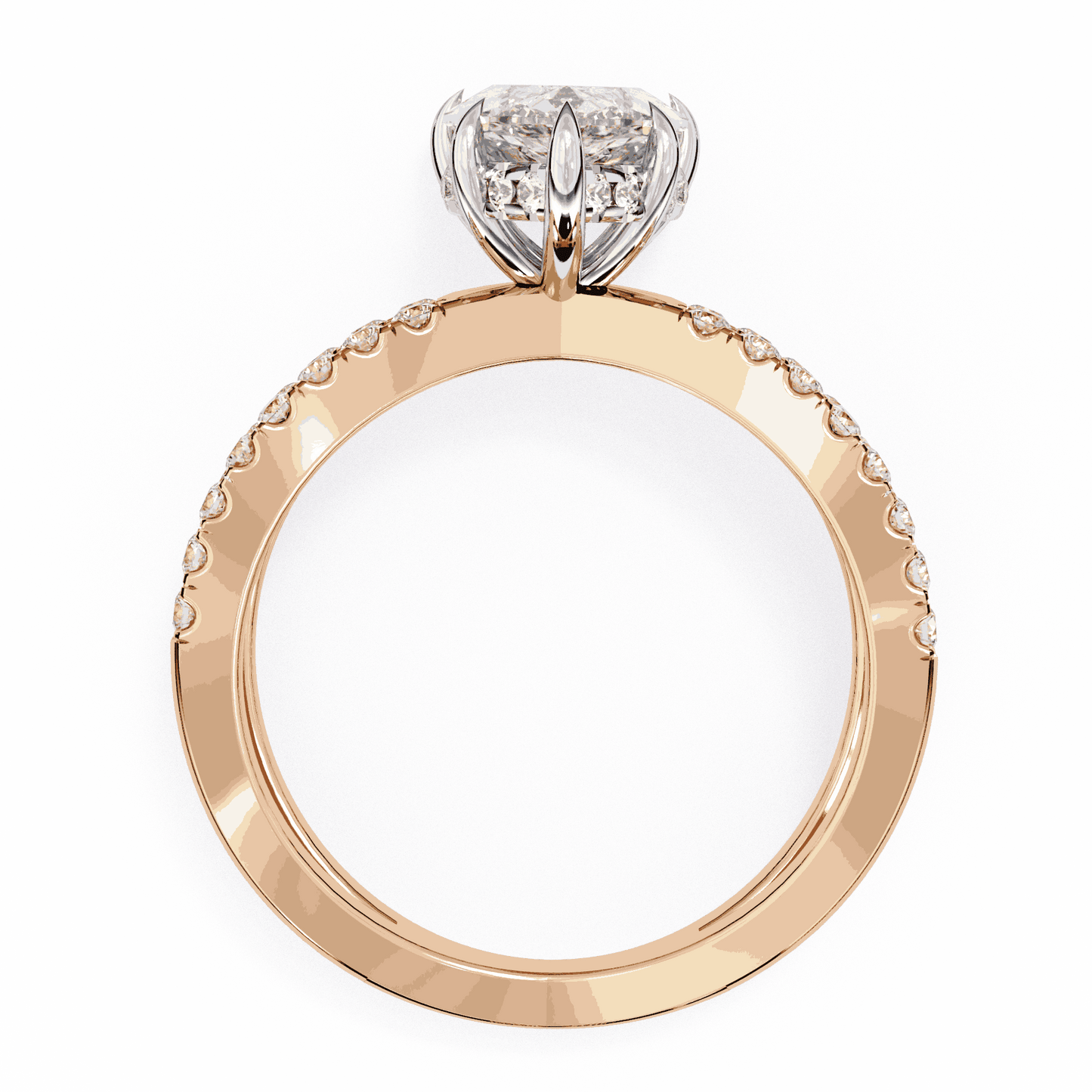 Marquise Cut Lab Grown Diamond Side Stone Engagement Ring with Pavé Crossover Shank