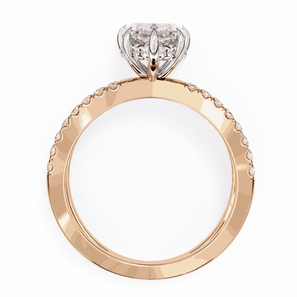 Marquise Cut Lab Grown Diamond Side Stone Engagement Ring with Pavé Crossover Shank
