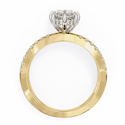Marquise Cut Lab Grown Diamond Side Stone Engagement Ring with Pavé Crossover Shank