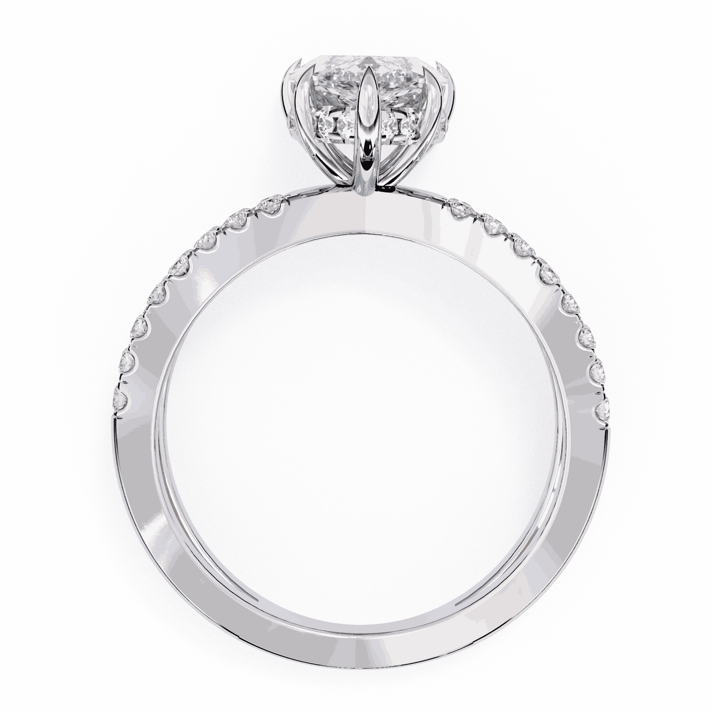 Marquise Cut Lab Grown Diamond Side Stone Engagement Ring with Pavé Crossover Shank