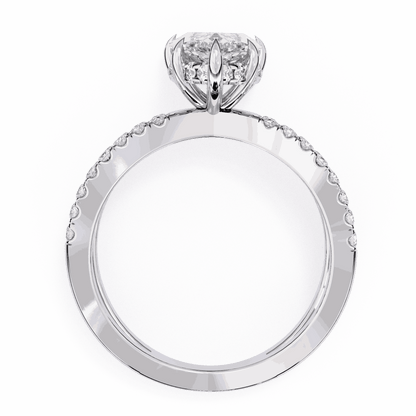 Marquise Cut Lab Grown Diamond Side Stone Engagement Ring with Pavé Crossover Shank